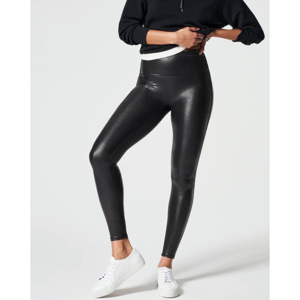 Spanx Faux Leather Leggings High Waist Black Women's Medium 20274R EUC
